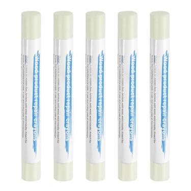 Imagem de HARFINGTON 5 peças de bastões de enchimento de madeira, cera de madeira, retoque de móveis, gizes de cera de reparo para madeira, creme branco