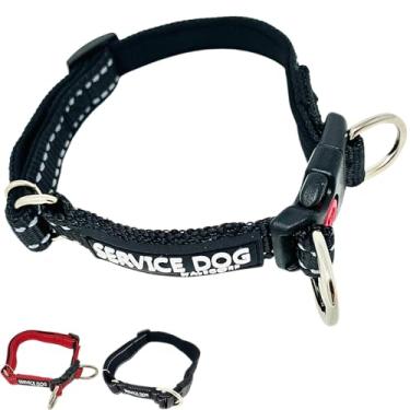 Imagem de Albcorp Coleira refletiva para cães de serviço - Patch de borracha para cães de serviço - Anel em D durável para trelas de animais de serviço ou etiquetas de identificação, grande, preta