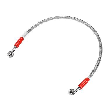 Imagem de X AUTOHAUX 50 cm 50 cm 50 cm 10 mm ID motocicleta linha de freio hidráulico tubo de mangueira de óleo 28° 0° cabo trançado de aço inoxidável para quadriciclo motocross Sport Bikes tom prateado