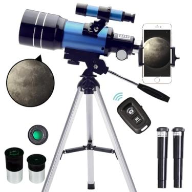Imagem de ToyerBee Telescópio, telescópios de 70 mm para adultos, astronomia, crianças e iniciantes, telescópio portátil de viagem de 300 mm (15X-150X) com um adaptador de smartphone e um controle remoto sem