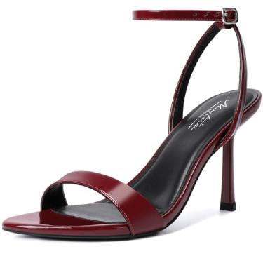 Imagem de Mostrin Sandálias femininas de salto alto com tiras de cadarço e tira no tornozelo, bico fino, bico aberto, salto alto para formatura, festa, dia a dia, Borgonha, 40