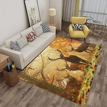 Imagem de Tapete de área de animais 122 x 183 cm, cervo no outono floresta tapete para sala de estar, jantar, dormitório, quarto, decoração de casa