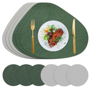 Imagem de Lussenwert Jogo americano de couro sintético, conjunto de 6 jogos americanos à prova d'água, frente e verso, resistentes ao calor, limpáveis, com porta-copos, tapetes de mesa de jantar antiderrapantes