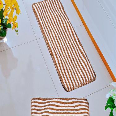 Imagem de Kit Tapete Cozinha 3 Peças Listras Caramelo Modelo Ouro
