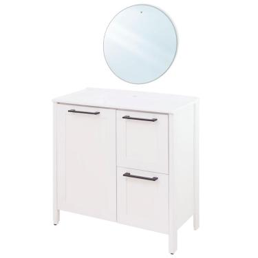 Imagem de Gabinete Armário Banheiro Ditália Com Pia + Espelho Bn-01 Cor:branco Branco