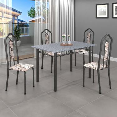 Imagem de Conjunto De Mesa 120X75Cm Tampo Granito Com 4 Cadeiras Bianca Soma Móveis Arabesco/Mart Prata/Granito Ocre