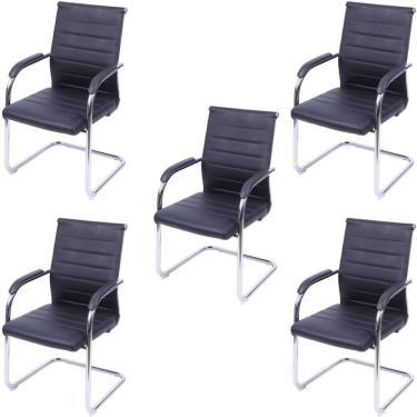 Imagem de Kit 5 Cadeiras Para Escritório Interlocutor Esteirinha Florença Or Design Preto