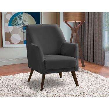Imagem de Poltrona Decorativa Sala De Jantar Magali Lisa Veludo Cinza Grafite Lansofbr