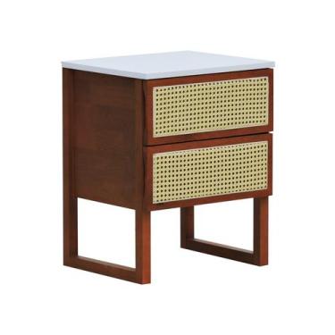 Imagem de Mesa de Cabeceira Lyon 2 Gavetas - Amêndoa - Decorise, Branco