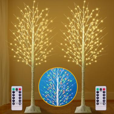 Imagem de Remon Pacote Com 2 Bétulas Iluminadas, Árvore De 2,13 M 170 Luzes Led, 8 Modos Flash E Temporizador, Galho Pré-Iluminado Natal Para Decoração Festas Em Casa, Jardim, Casamento Feriados (Branco Quent