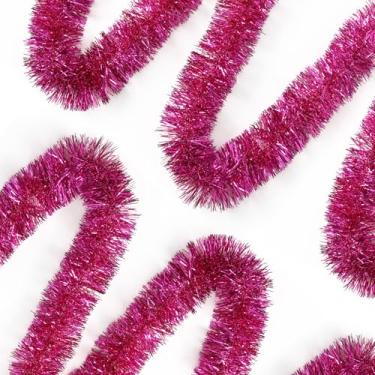 Imagem de Ohiyoo Guirlanda De Natal Com Enfeites Rosa Choque 50 Pés, Decoração Metálica, Faixa Parede, Serpentinas Para Festa Aniversário (3,54" X 50', Rosa)