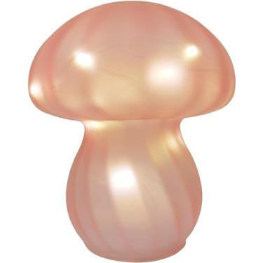 Imagem de JBGIYOSG Luminárias De Mesa Em Formato Cogumelo, Luzes Noturnas, Cabeceira Vidro Fofa, Para Quarto, Sala Estar E Estudo (Lâmpada Incluída) - Listras Rosa