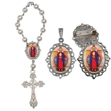Imagem de Terço de Carro Santas Chagas de Jesus com Broche e Relicario Lembranci