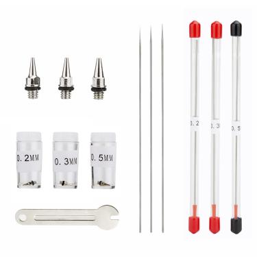 Imagem de Youteo Kit de escova de ar de ação dupla para gatilho de controle de pintura a ar conjunto de aerógrafo, 0.2/0.3/0.5MM Needles/Nozzles, 1