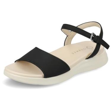 Imagem de Journee Palmilhas femininas acolchoadas Jaylee fivela tira tira ajustável no tornozelo plataforma baixa bico aberto couro sintético, Preto, 38