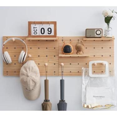 Imagem de socalsunny Kit organizador de parede com combinação de madeira Pegboard, kits de painel de madeira para quarto, escritório, banheiro, 2 quadros de pegboards e 15 acessórios