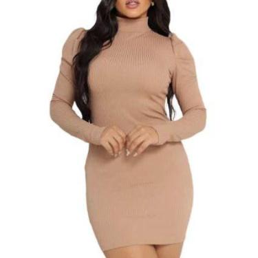 Imagem de Kit 2 vestidos curto feminino canelado manga longa princesa gola alta 