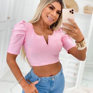 Imagem de blusa cropped manga curta bufante fashion moda - MODA FILO, Vermelho, 