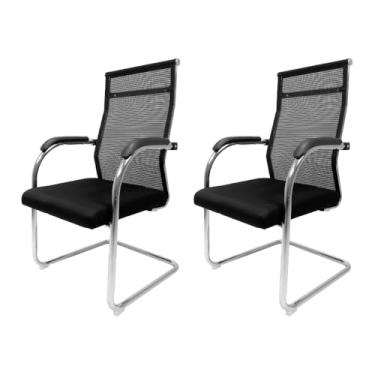 Imagem de Kit 02 Cadeiras De Escritório Simples Diretor Base Fixa Tela Mesh Londres Preta