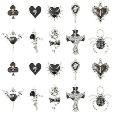 Imagem de UR URLIFEHALL 20 peças, 10 estilos, pingentes de esmalte gótico, coração preto, pingente de cruz para brincos faça você mesmo, colar, pulseira, artesanato, fabricação de joias