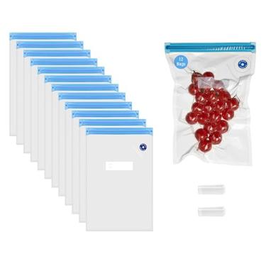 Imagem de Basicwise Conjunto de 12 sacos de armazenamento de alimentos herméticos e resseláveis reutilizáveis de 25,4 cm x 28 cm. Solução durável e conveniente para frutas, legumes frescos, refeições cozidas e
