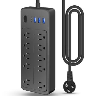 Imagem de FUAUFAS Barra De Extensão, Estação Carregamento Mesa Com Várias Saídas, Régua Tomadas Proteção Contra Sobrecarga E Surtos, Portas Usb, Cabo Suporte Parede, Soquete Para Luz Noturna, Casa, Escritório