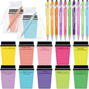 Imagem de Kosiz 90 blocos de notas de agradecimento, xícara de café, com canetas esferográficas e sacos de organza, blocos de notas inspiradores, presentes de formatura, presentes de agradecimento, semanas