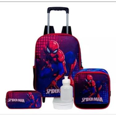 Imagem de Kit Escolar Mochila Homem Aranha De Carrinho Com Estojo e Lancheira Té
