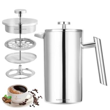 Imagem de KLEMING COFFEE | Cafeteira de Prensa Francesa com Parede Dupla em Aço Inoxidável, 700 ml, Térmica, 60 MinutosTempo de Preservação do Calor, Filtragem Perfeita, Aço Inox 304, Prata.