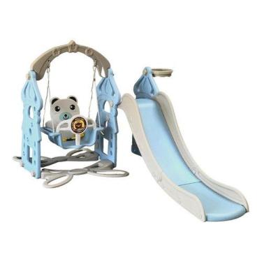 Imagem de Playground Infantil 3 Em 1 Escorregador Balanço Cesta Urso Azul Import