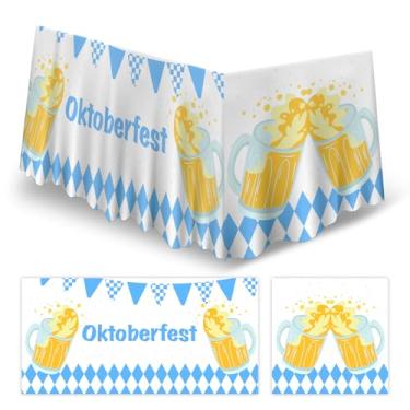 Imagem de Junliang Oktoberfest Toalha de mesa temática festival de cerveja festa saia de mesa de plástico para homens e mulheres cerveja alemã carnaval exterior interior artigos de festa decoração decoração