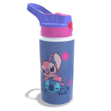 Imagem de Garrafa Squeeze Infantil Escolar De Alumínio Stitch E Angel 500ml - Me