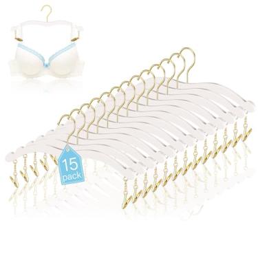 Imagem de Yalikop Pacote com 15 cabides de lingerie com clipes metálicos dourados, bralettes, biquíni, cabides de plástico para sutiãs, regatas e bralettes, vestido, saia, calça, roupas femininas