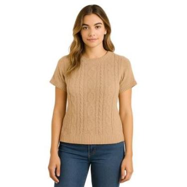 Imagem de Blusa FMF Feminina Tricô Manga Curta Canelada Trama Trançada-Feminino