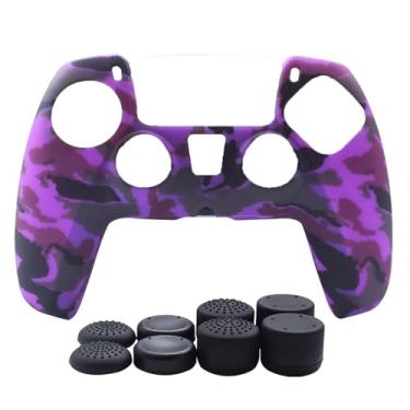 Imagem de Hikfly Capa de silicone para controle PS5, alças antiderrapantes - roxa, 1 capa com 8 tampas de polegar