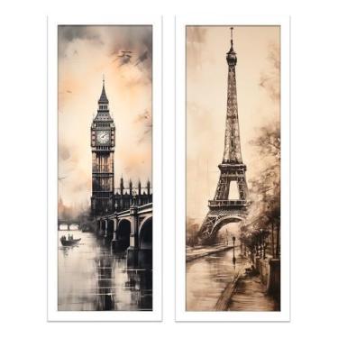Imagem de Kit 2 Quadros Quarto, Sala, Escritório, Paris, Londres Vidro (Branco)