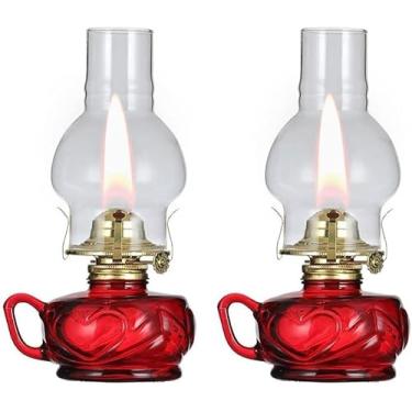 Imagem de Lâmpada De Kerosee Idoor Lâmpada De óleo De Vidro Decorativa Campig Picic Hurricae Lights Widproof Lâmpada De óleo De Lótus Com Ajustador De Chama, Red, 2 pack