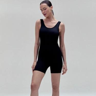 Imagem de Macaquinho Hering Esportivo Sem Costura Canelado Bojo Removivel, Preto