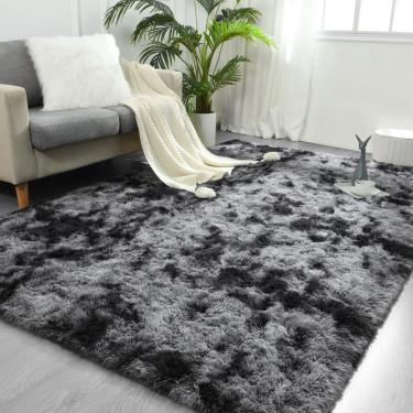 Imagem de Tapete Area FlyDoIt Tie-Dyed Cinza Escuro Shaggy 120x180cm