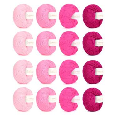 Imagem de Coopay Fio 100% acrílico para crochê, 16 novelos de crochê, fio de 50 g para iniciantes, perfeito para roupas de crochê, chapéus, cachecóis, luvas, meias (família de cores rosa)