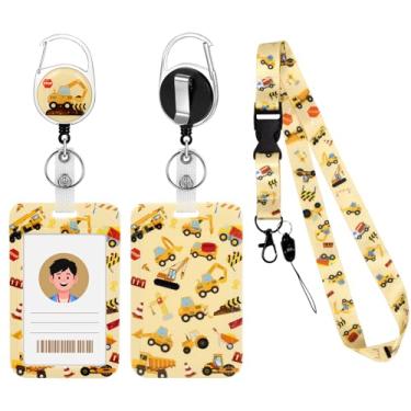 Imagem de Cordão com suporte para cartão, carretel retrátil com clipe de cinto para porta-crachás de identidade, chaves fofas, escavadeiras, pescoço, chaveiro, removível, para crianças, mulheres, enfermeiras