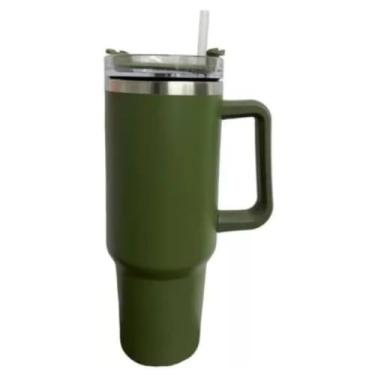 Imagem de Garrafa Térmica Inox com Tampa e Alça, 1,2l, Verde Militar