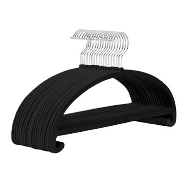 Imagem de MIZGI Pacote com 50 cabides de veludo preto – sem batidas nos ombros, ganchos cromados antiderrapantes resistentes para jaquetas, casacos, calças