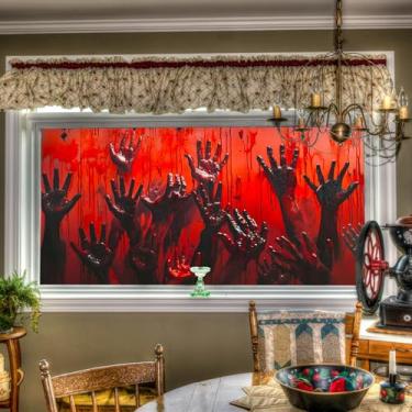 Imagem de HOMETITUTE Película de privacidade para janela Horror Bloody Hands 100 x 43 cm, adesivo de janela estática para janelas de Halloween para casa assombrada, decoração de festa de filme de privacidade de
