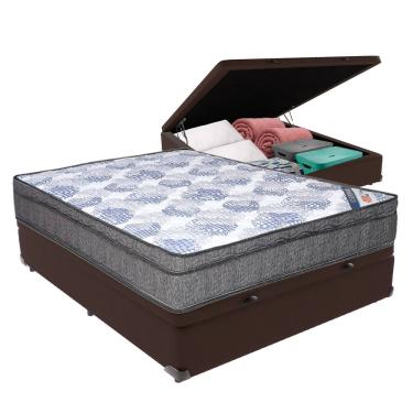 Imagem de Cama Box Baú Bege Ortobom Colchão Iso Molas E Pillow Viúvo Marrom
