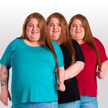 Imagem de Kit 3 Blusas Comfort Básica em Malha de Viscose com Elastano G5 a G8 -