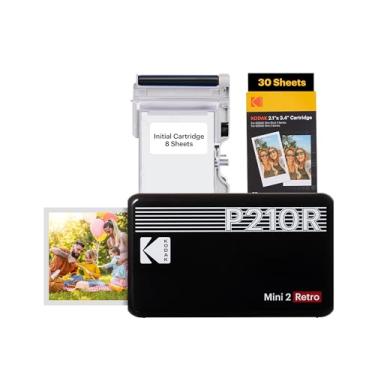 Imagem de Impressora fotográfica portátil KODAK Mini 2 Retro 4PASS (5,3 x 8,6 cm), inicial 8 folhas + pacote de 60 folhas, preta