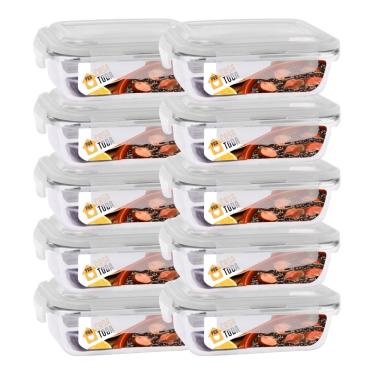 Imagem de Jogo Com 10 Potes Vidro Tampa Silicone Hermetica 370ml Marmitas