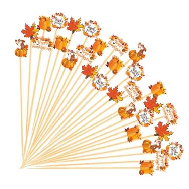 Imagem de 150 peças de palitos de coquetel de outono de Ação de Graças, tema de outono, palitos de dente de coquetel de bambu, aperitivos, espetos de frutas para outono, dia de Ação de Graças, decorações de