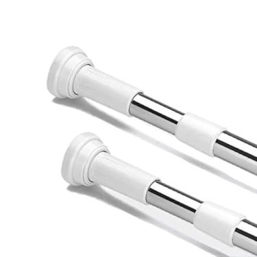 Imagem de Varão Universal Extensível para Cortina, Branco e Prata, Aço Inoxidável, Montagem por Pressão de 70cm a 120cm